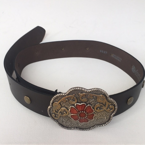 Landes leather belt brass tone buckle sz M new main image 8
